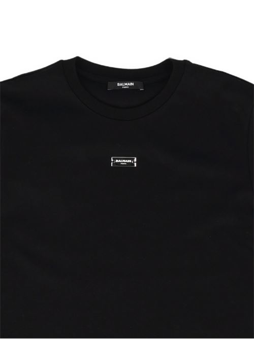 T-shirt Balmain Paris Kids da bambino nera in cotone con logo argentato BALMAIN Kids | BZ8H21Z3672930AG